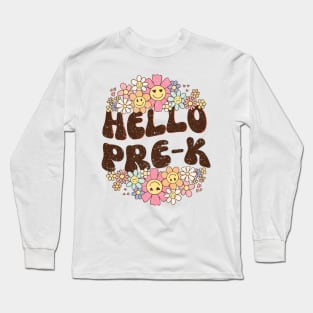 Groovy Hello Pre-k Vibes Retro Teacher Back To School Long Sleeve T-Shirt
